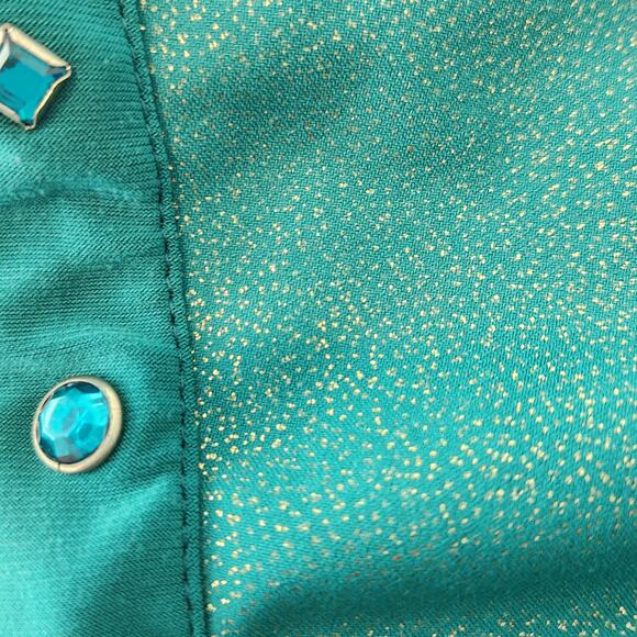Y2K Fairycore Halter Dress Teal Gold Gem Detail Tiered Handkerchief Hem MED - Picture 3 of 7